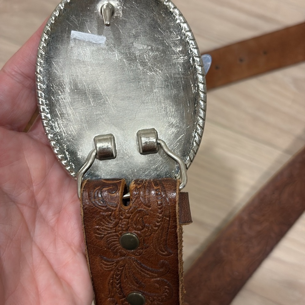Western, Cowboy, Glamour, Brown Leather Belt with Pink Crystal Buckle - Picture 5 of 6